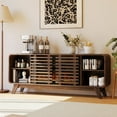 thumbnail image 2 of Sonegra Fireplace TV Stand with 36" Electric Fireplace, Mid Century Modern Entertainment Center with Led Lights for 80" TVs , Wood Media Console with Slatted Sliding Doors for Living Room, Brown, 2 of 8
