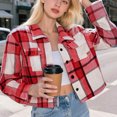 thumbnail image 4 of larppty Flannels for Women Cropped Shacket Jacket Fashion Plaid Button Down Shirt 2025 Fall Coat Tops (Yellow, 3XL), 4 of 8
