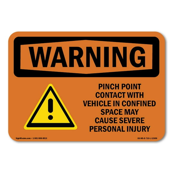 SignMission OS-WS-D-35-L-12309 OSHA Warning Sign - Pinch Point Contact with Vehicle with Symbol