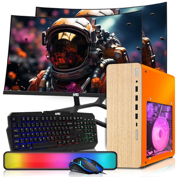 Restored HP Full Light Desktop Computer PC Phoenix AMD A10-9700, 16GB RAM, 512GB SSD, Dual 24 Inch Curved Monitor, RGB KBM with AI Copilot, WiFi, RGB Sounbar, Windows&nbsp;11 (Refurbished)