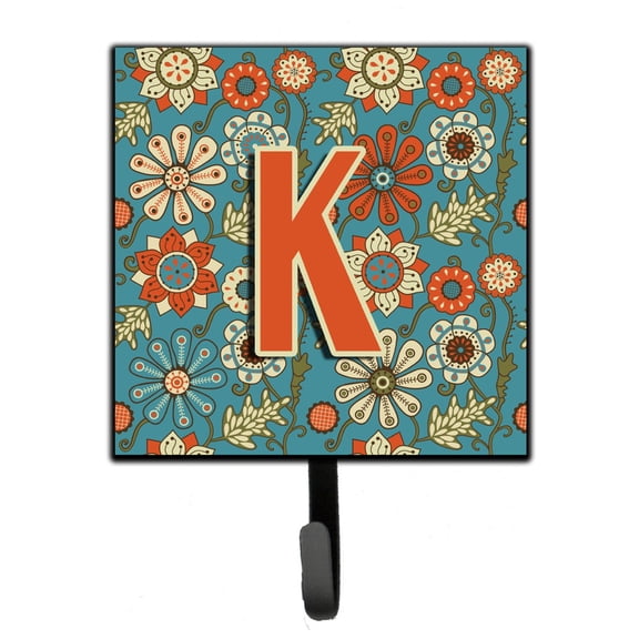 Letter K Flowers Retro Blue Leash or Key Holder