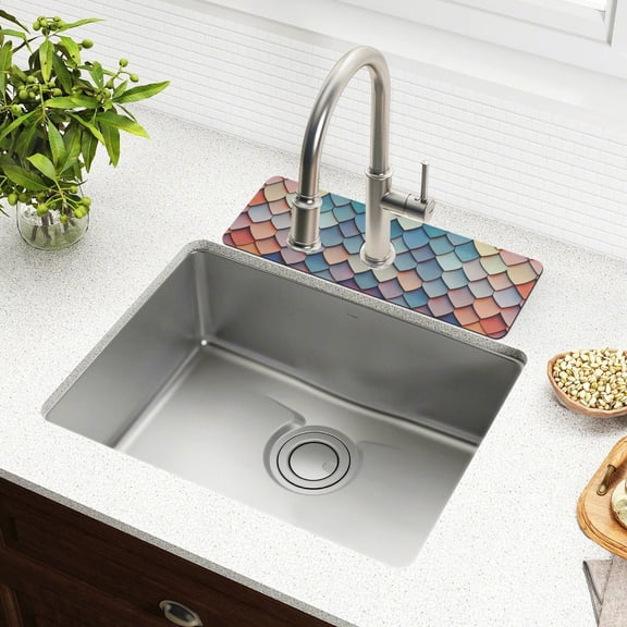 Yayeee Faucet Mat for Kitchen Sink 14.7" Diatomite Long Splash Guard Pad, Blue Art Pattern