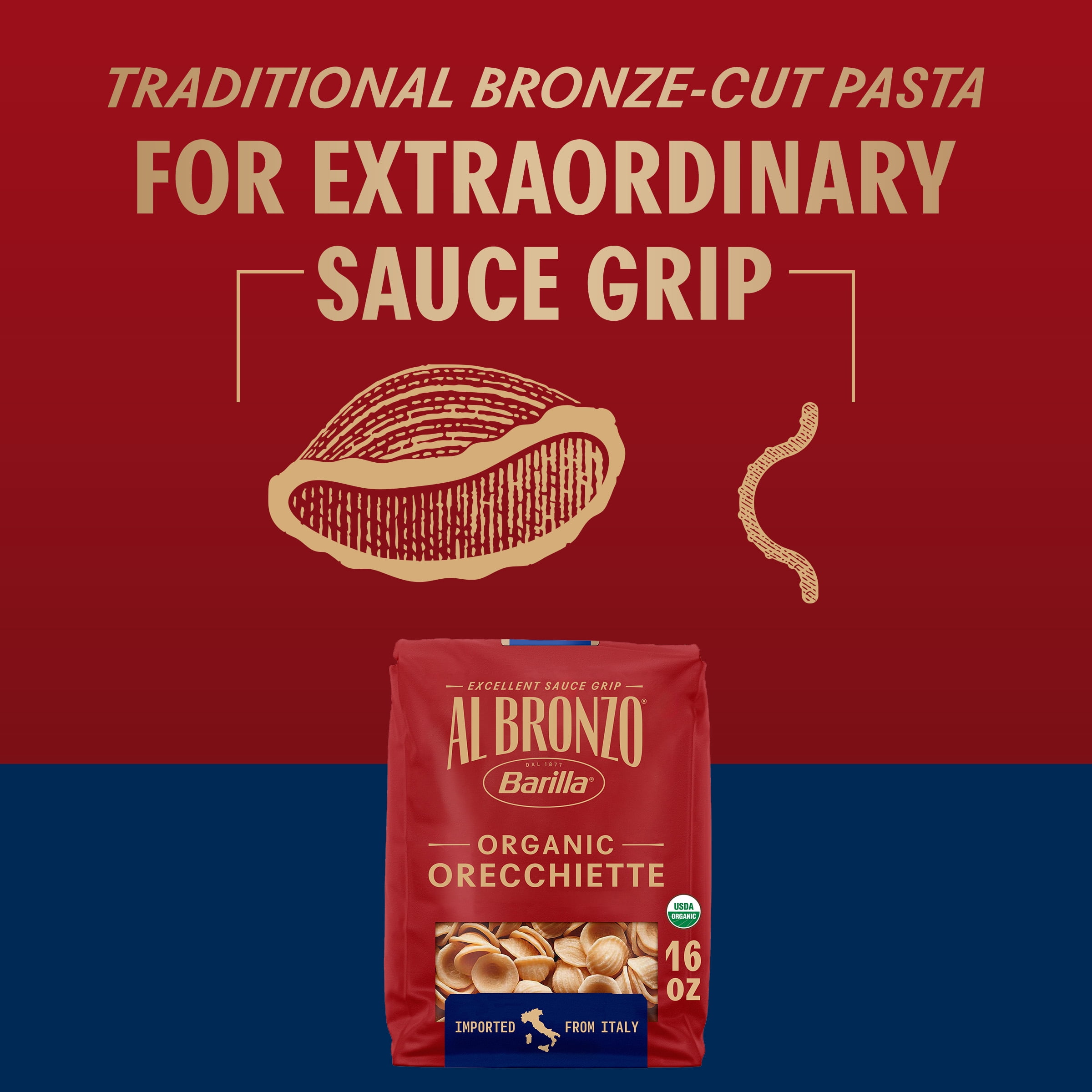 Al Bronzo by Barilla Organic Orecchiette Pasta, Bronze Cut Pasta, 16oz