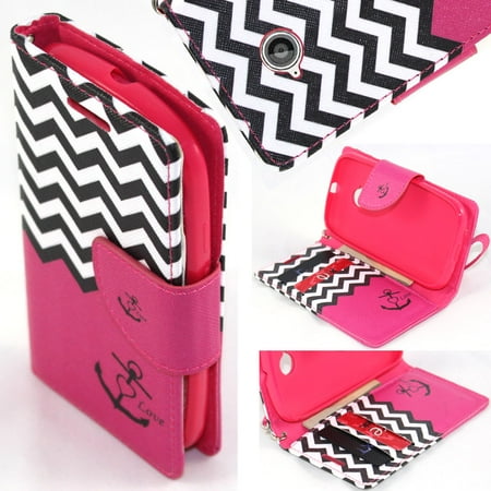 - SOGA® PU Leather Magnetic Flip Design Wallet Case for Motorola Moto E 2 (2nd Generation 2015 Release) - Pink Chevron