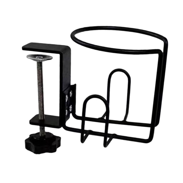 Soporte para vasos de mesa con clip, organizador de escritorio, fácil instalación, estructura metálica, versátil, antiderrame, ideal para sillas de ja