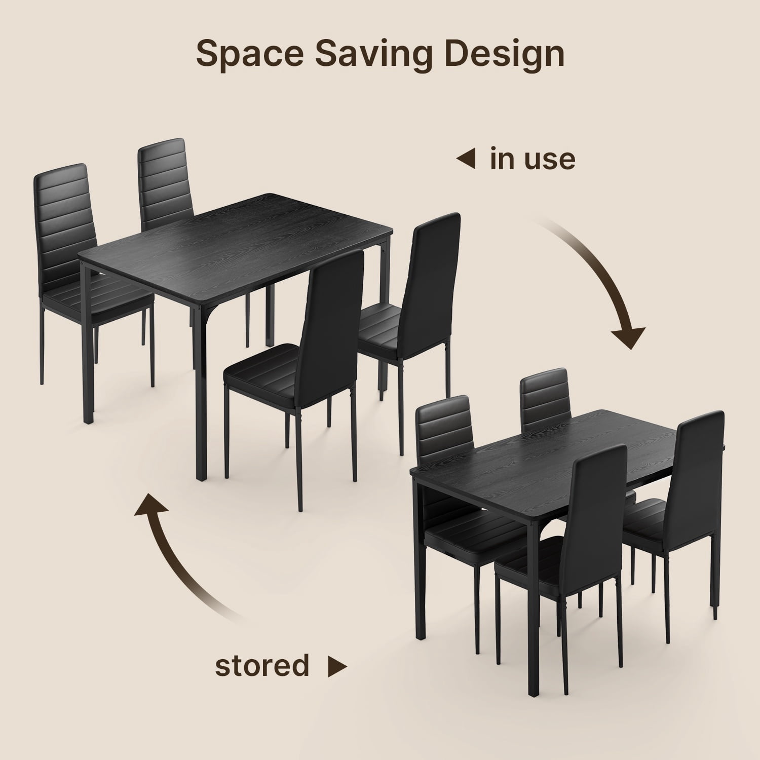 Dining Table Set for 4,Lofka 5 Pieces Wooden Kitchen Table with PU Leather Chairs Set for Living Room&Small Spaces,Black
