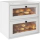 thumbnail image 1 of Panera grande de doble capa para encimera de cocina, contenedor de almacenamiento de pan de esquina de madera con ventana de acrílico, marrón retro, 1 of 7