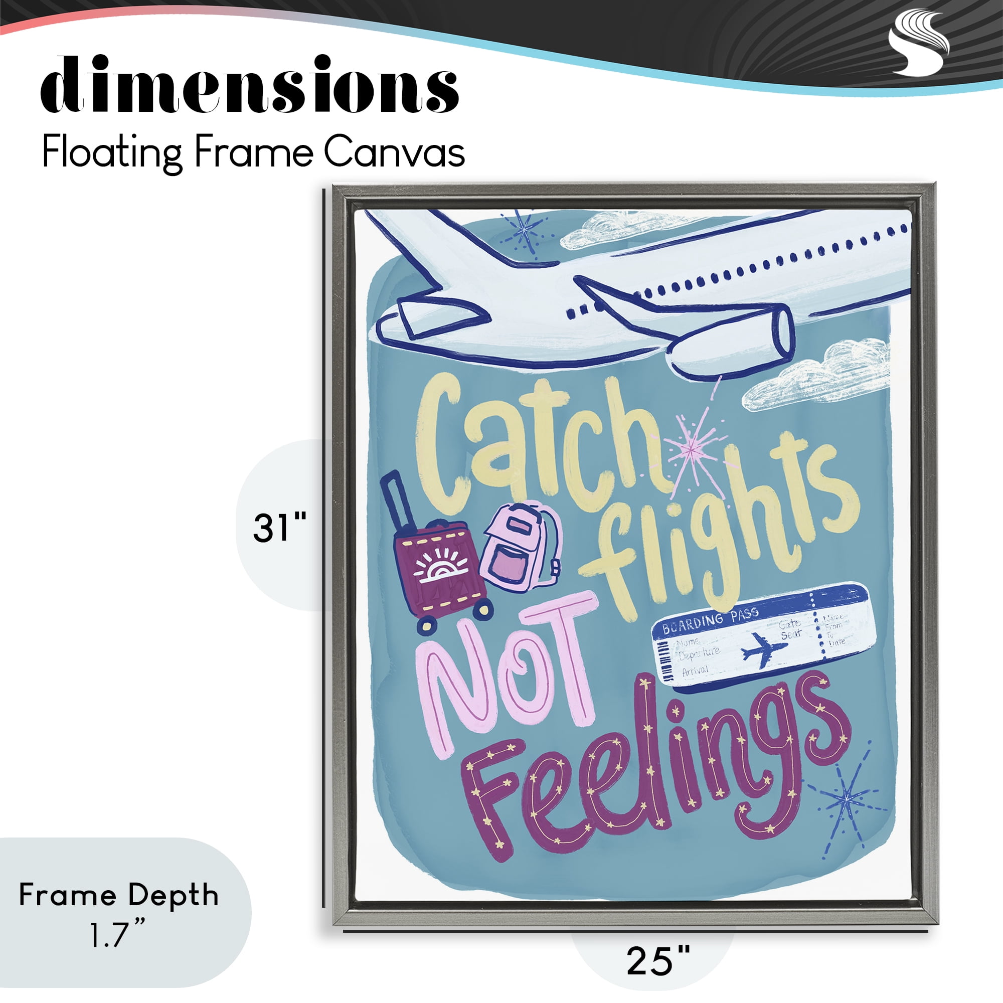 Stupell Industries Catch Flights Not Feelings Gray Framed Floater Canvas Wall Art, design by Connie Summers