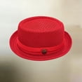 thumbnail image 4 of EOYWHK Fedora Hat for Men Summer Breathable Mesh Top Hat with Metal Button Decor Short Brim Summer Pork Pie Hats for Men, Red Free Size, 4 of 4