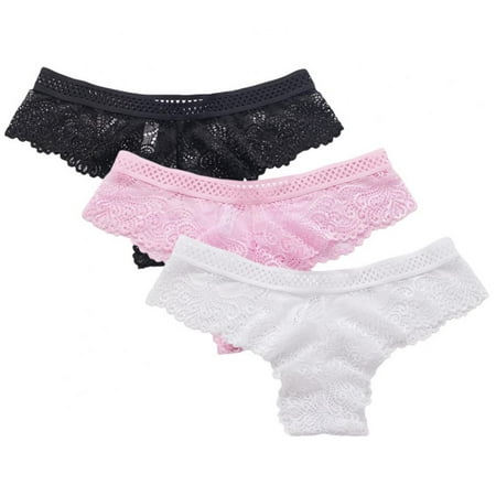 

Xmarks 3 Pieces Womens Underwear Invisible Seamless Bikini Lace Underwear Half Back Coverage Panties XL