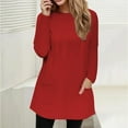 thumbnail image 2 of ManxiVoo Long Sleeve T-Shirt for Women with Front Pockets Round Neck Relaxed Fit Loose Casual Top Utility Chic Everyday Comfort for Active Women S Size Red, 2 of 5