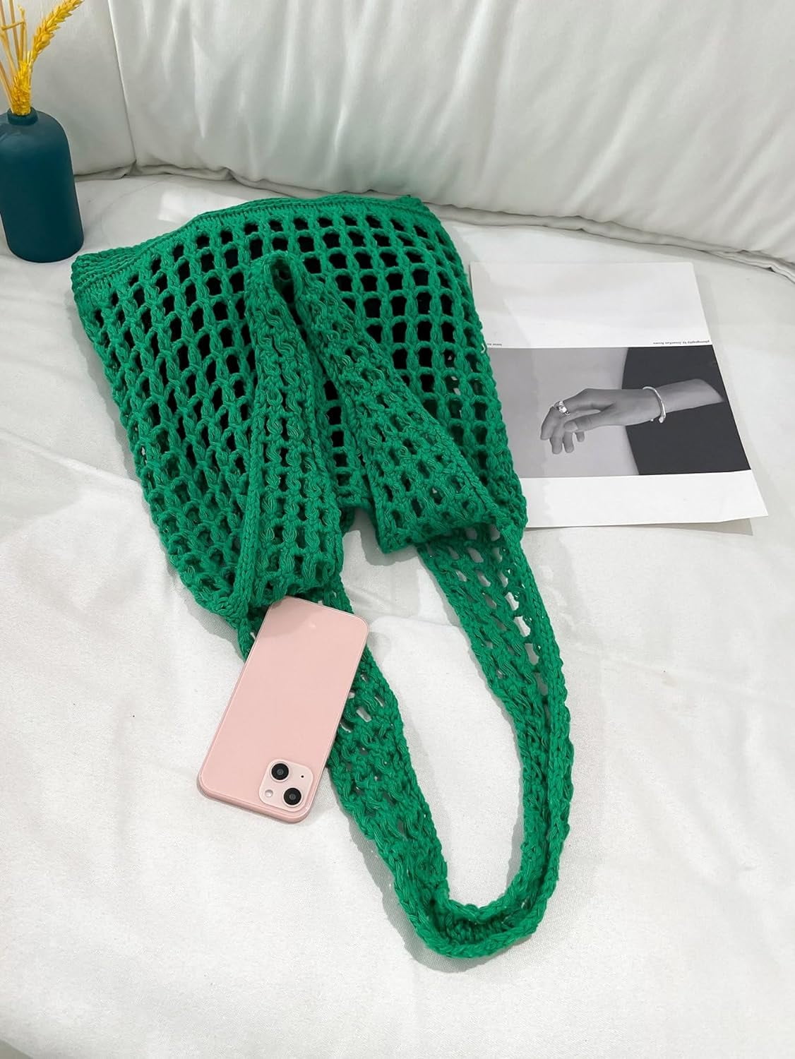 Women's Hollow Out Knit Tote Handbags Crochet Shoulder Bag
