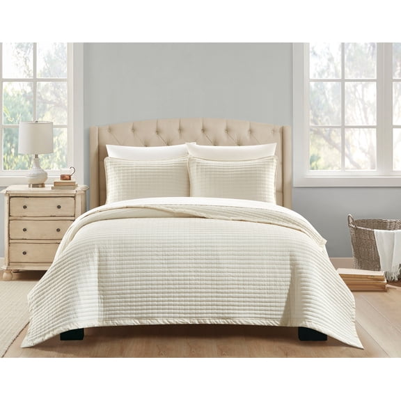 Chic Home Xabier 7-Piece Geometric Quilt Set, King, Beige