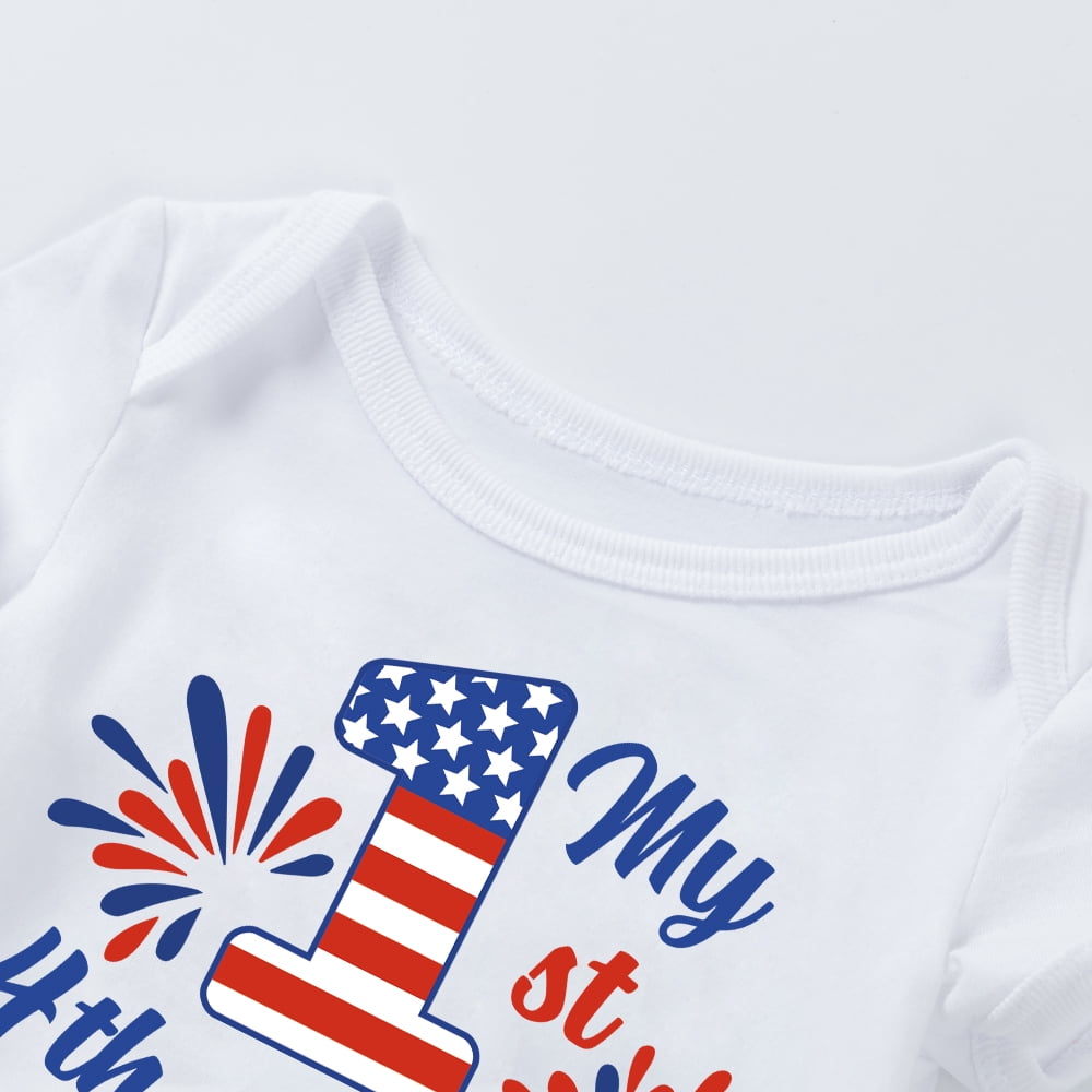4th of July Baby Girl Outfit-Short Sleeve Romper Tutu Skirt Headband Clothes Set 3Pcs