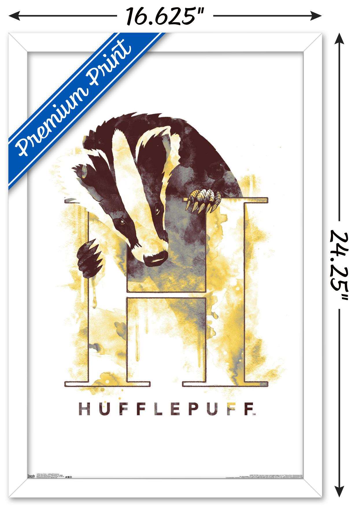 The Wizarding World: Harry Potter - Hufflepuff Illustrated House Logo Wall Poster, 14.725" x 22.375", Framed