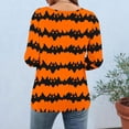 thumbnail image 4 of Uootdi Halloween Tops for Women 3/4 Sleeve Crew Neck Orange Black Stripe Bat All Over Print Womens Graphic Tees Oversized Fit Halloween Party Night Soft Breathable Womens Casual Shirts Gift, 4 of 6