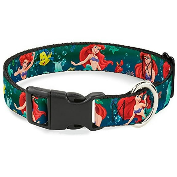 Buckle-Down BAC-WDY021-NL Breakaway Cat Collar-Ariel Poses w Flounder Green Blue Fade, 1 2" W-9-15" Neck-Large