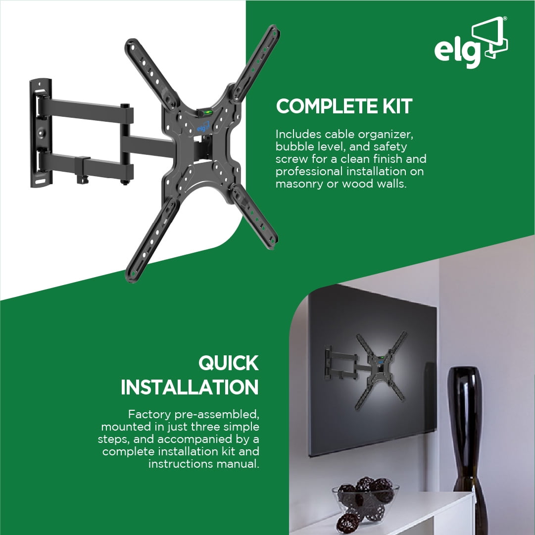 Full Motion MT400AR-EX TV Wall Mount 26–60 Inch Swivel Tilt Extend Dual Arm VESA 400x400 Supports up to 66 lb