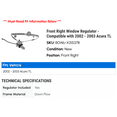 thumbnail image 2 of Front Right Window Regulator - Compatible with 2002 - 2003 Acura TL, 2 of 2