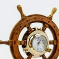thumbnail image 2 of Wooden Ship Wheel (Jhanjhat Solid Brass Polished Porthole Clock) - White Roman Dial - (12 Inches), 2 of 8