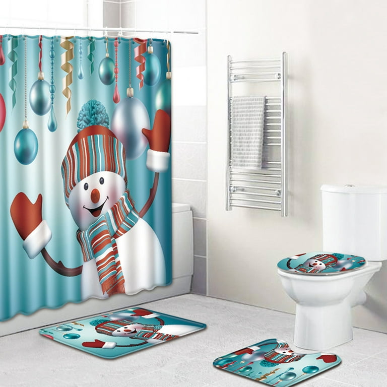 Deer Print Shower Curtain Set, Bathroom Rug, U-shape Mat, Toilet
