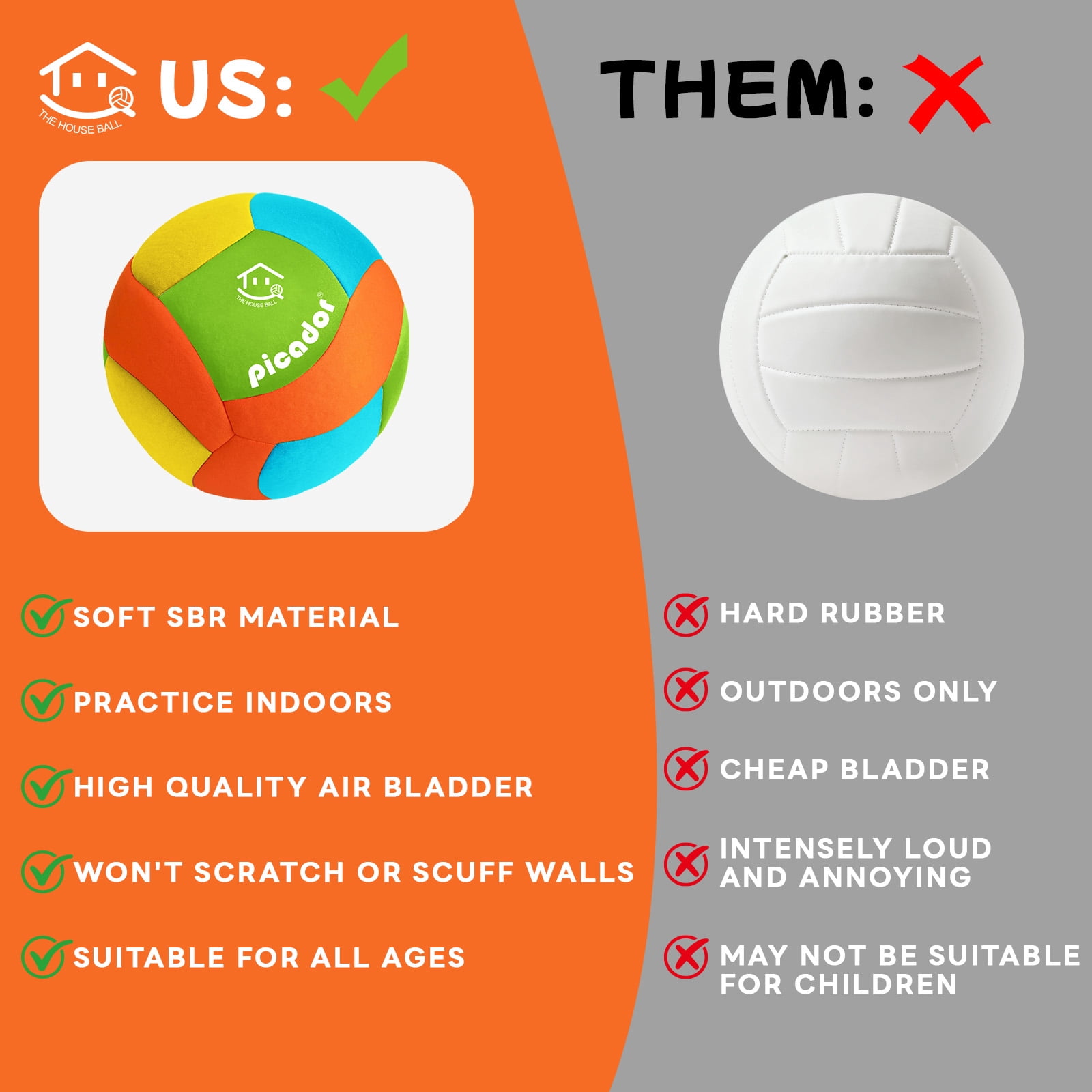 PP PICADOR Softy Volleyball, Indoor Silent Balls for Kids Girls Boys Practicing,  with Pump