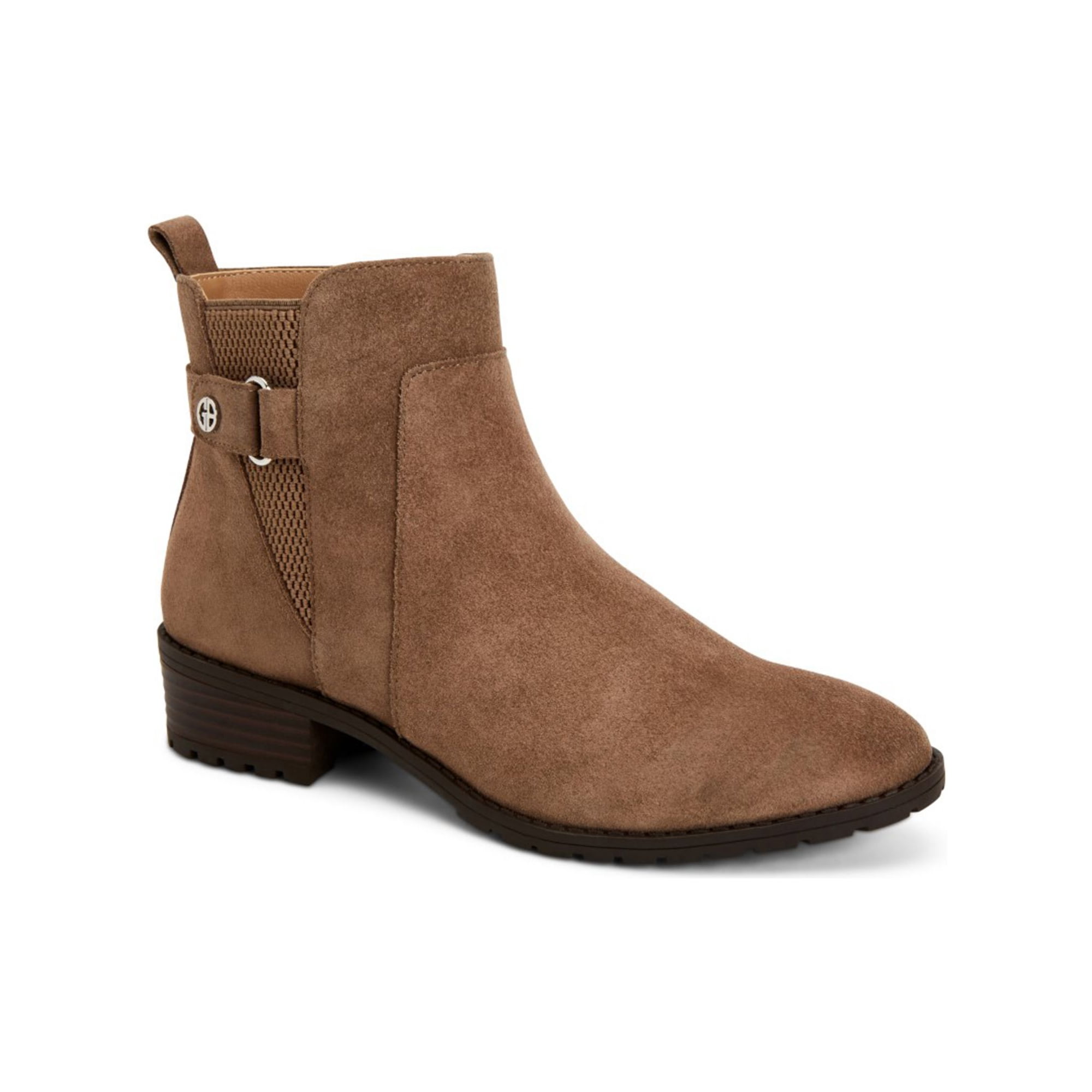 GIANI BERNINI Womens Mushroom Beige Buckle Accent Logo Eileel Almond Toe Block Heel Zip Up Leather Booties 6.5 M Walmart