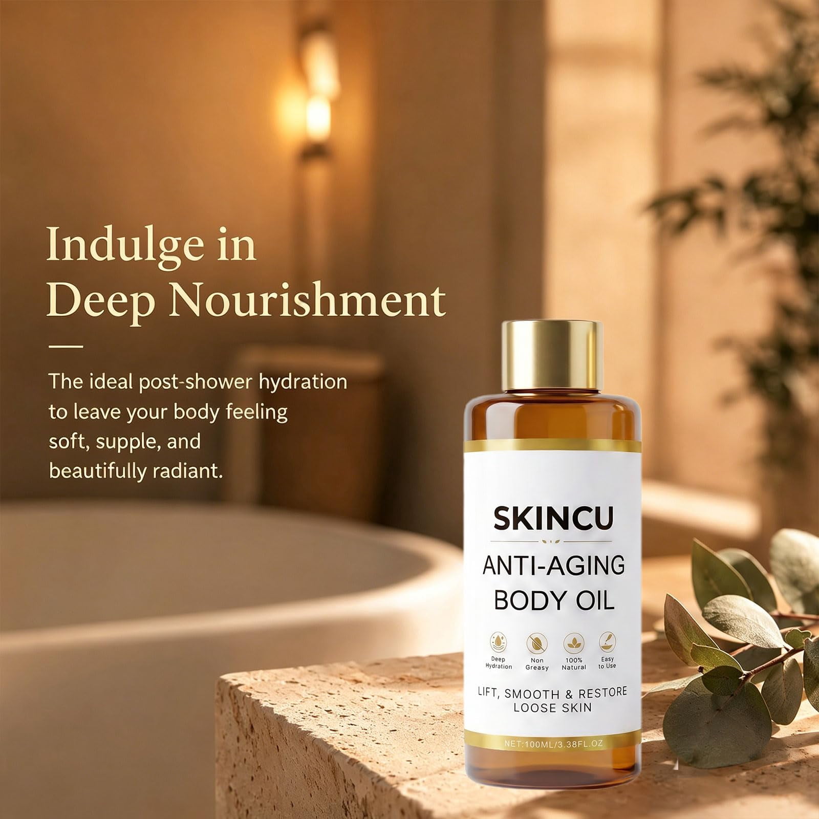 Skincu Firming & Hydrating Body Oil – Plant-Based Moisturizer for Skin, Lightweight Non-Greasy Formula – 100ml (1PCS)