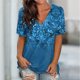 thumbnail image 1 of ICHUANYI Clearance Women's Summer V-Neck Printing Short Sleeve Lapel Shirt(Blue, XXL) ICHUANYI WER2023081110386, 1 of 6