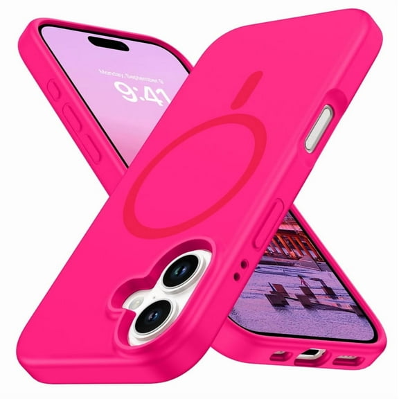 VENINGO Magnetic for iPhone 16 Plus Case 6.7" Compatible with Mag-safe,Soft Liquid Silicone Gel Rubber Bumper Shockproof Protective Phone Cover for iPhone 16 Plus, Hot Pink