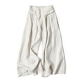 thumbnail image 3 of EDFBUYKRS Female Women Pants Casual Womens Pants Petite Short Length White Womens Culottes Linen Wide Leg Palazzo Pants Elastic Waist Capri Trousers with Pockets L, 3 of 9