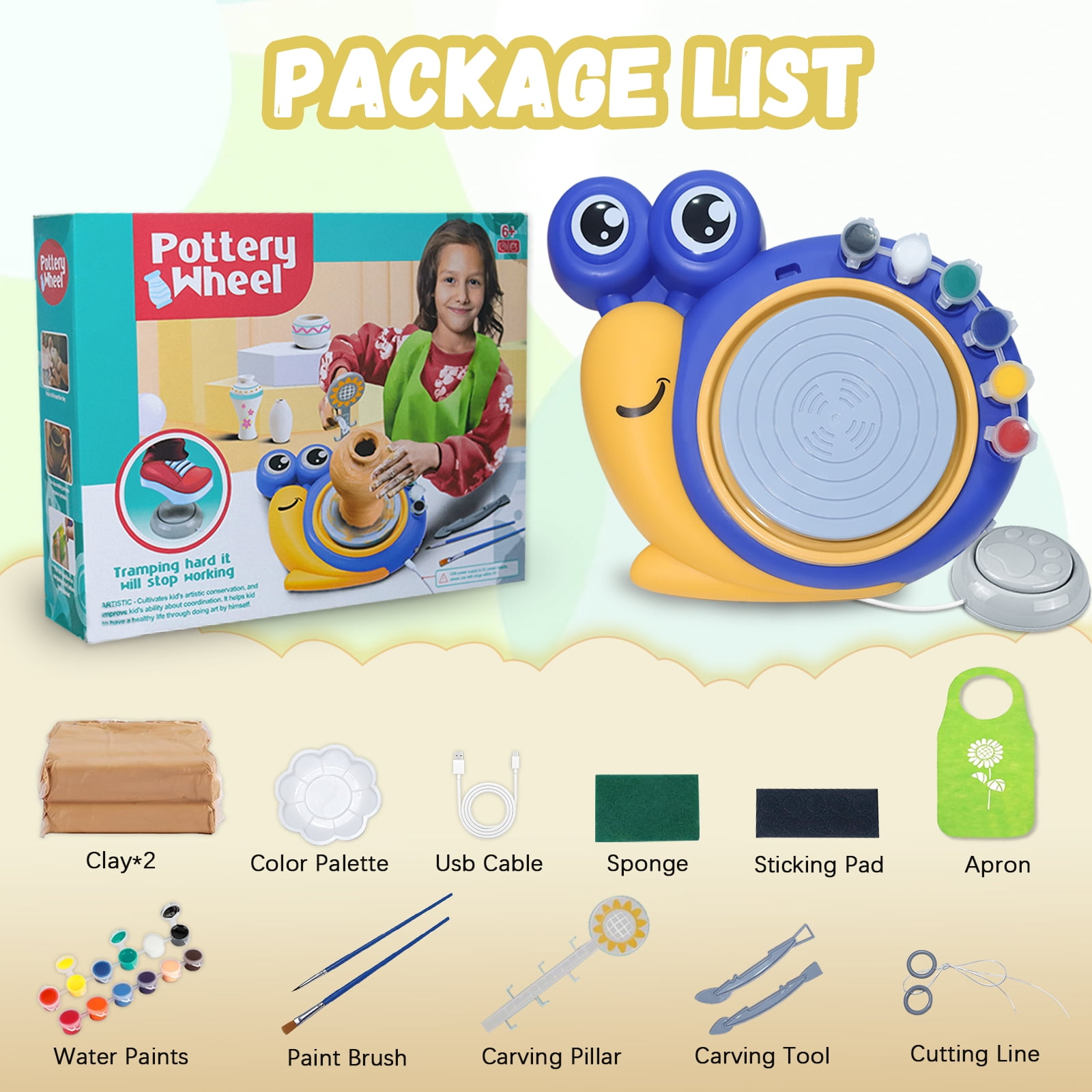 Pottery Wheel for Kids, Complete Pottery Kit for beginners Girls Boy Toy, Arts and Crafts for Kids ages 8-12, Clay Kit with Sculpting Tools, Ideal Birthday Halloween Toys