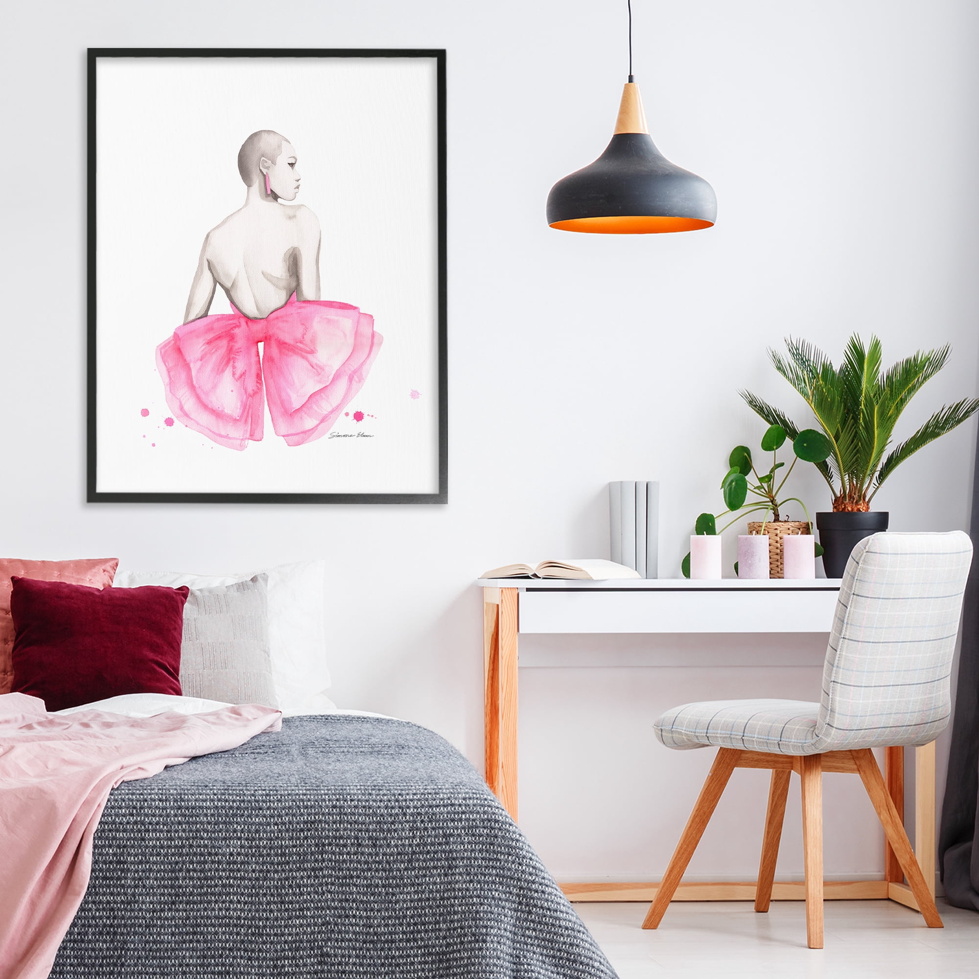 Stupell Industries Pink Bow Portrait From Behind Black Framed Giclee Art, design by Simone Elum