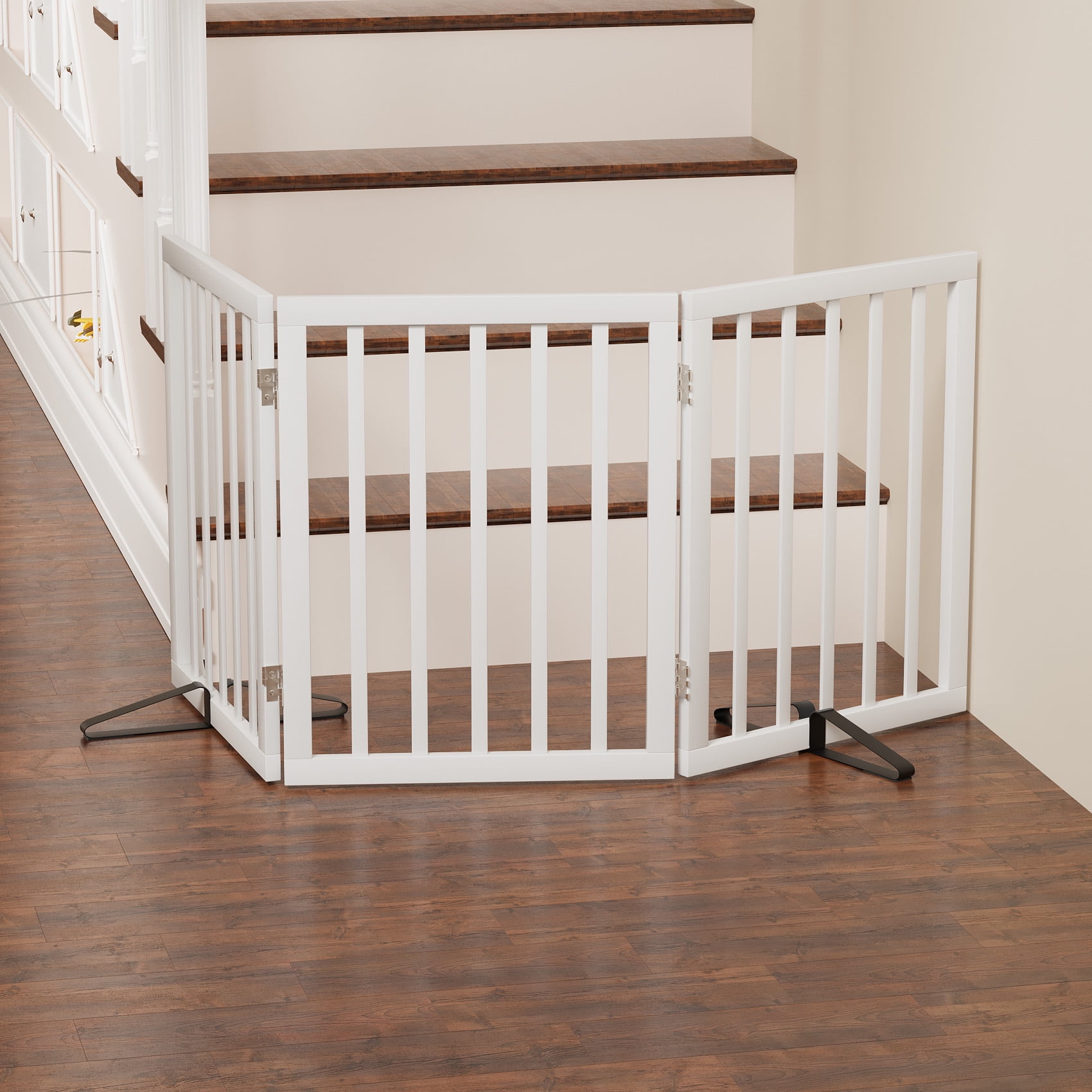 Algherohein Dog Gate for Inside,Bamboo Freestanding Pet Gate for Doorways,Indoor, 24" White