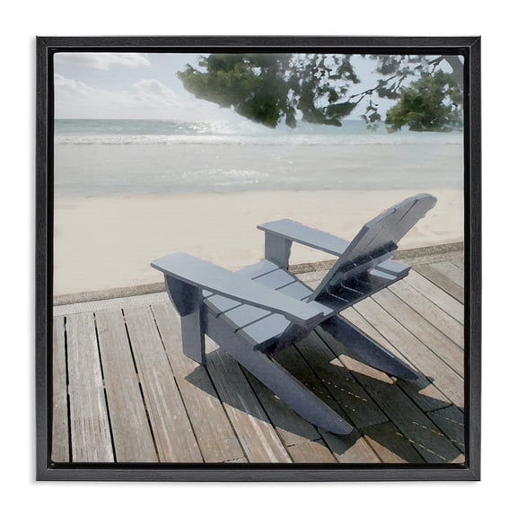 Stupell Industries Tropical Greek Chair Beach Landscape Black Floating Frame Canvas Art, 18 x 18, by Noah Bay