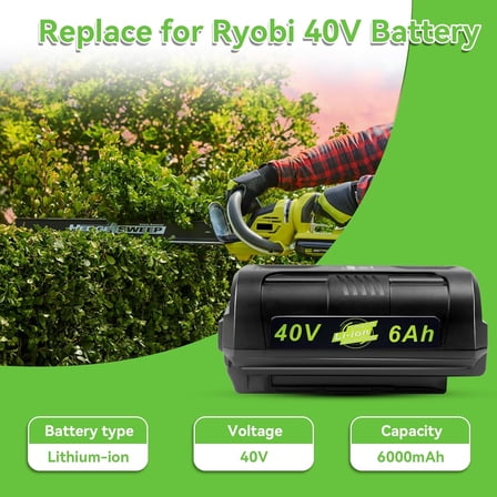 6Ah 40V Lithium Battery Replacement for Ryobi 40V Lawn Mower