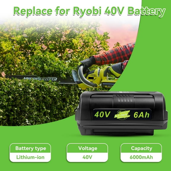 6Ah 40V Lithium Battery Replacement for Ryobi 40V Lawn Mower