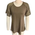 thumbnail image 2 of Blusa de manga corta con cuello redondo y manga corta de malla a rayas, blusa de manga corta con cuello redondo y manga corta de malla a rayas, funcionalidad versátil, 2 of 3