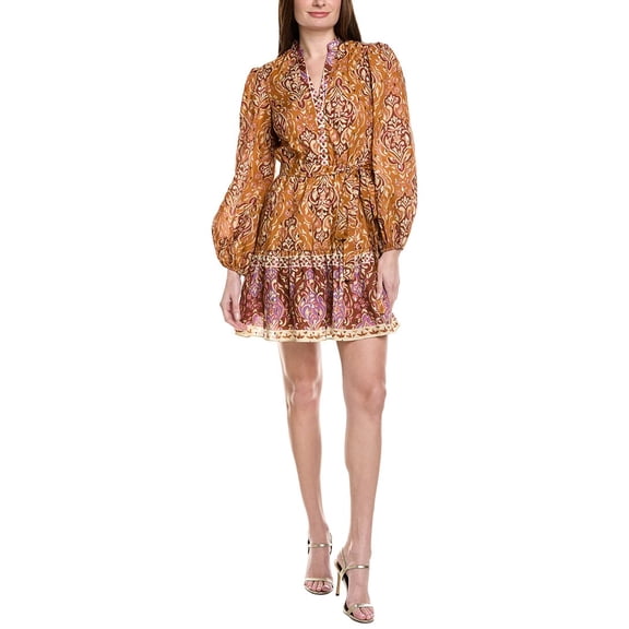 Adrianna Papell womens Bishop Sleeve A-Line Dress, 10, Brown