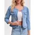 thumbnail image 5 of DARING DIVA Women's Collarless Cardigan 3/4 Sleeve Jean Jacket S Light Blue, 5 of 7