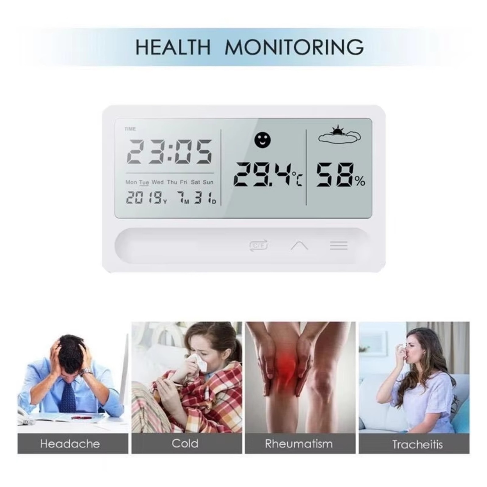 Weather Station Indoor Multi-function Humidity Meter Hygrometer Smart Monitor Home Office Clock ,Real-Time