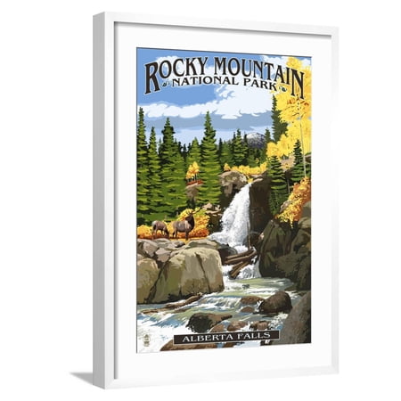 Art.com Alberta Falls - Rocky Mountain National Park Art Print by Lantern Press, White Frame Wall Art, 21" x 29"