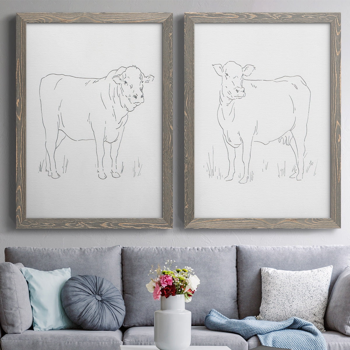 Limousin Cattle I - Premium Framed Canvas 2 Piece Set - Ready to Hang