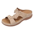 thumbnail image 4 of Rokment Orthopedic Wedges Slip on Sandals for Women with Arch Support Comfortable Summer Beach Flower Hollow out Leather Platform Arch Support Walking Dress Slides Beige Size 9.5, 4 of 5
