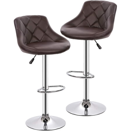BestOffice Bar Stool Adjustable Height Leather Bar Stools With Seat Back Pad,Set Of 2,Brown