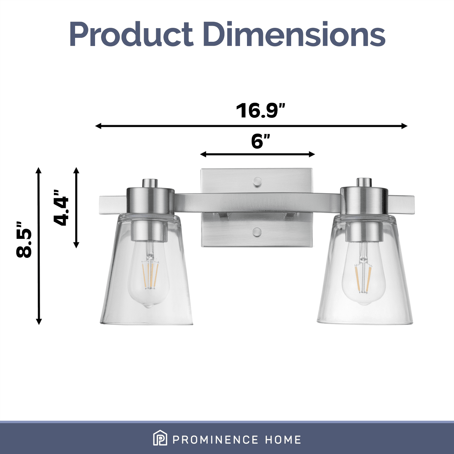 Prominence Home Fairendale 2-Light Brushed Nickel Bathroom Vanity Light with Clear Glass Shade