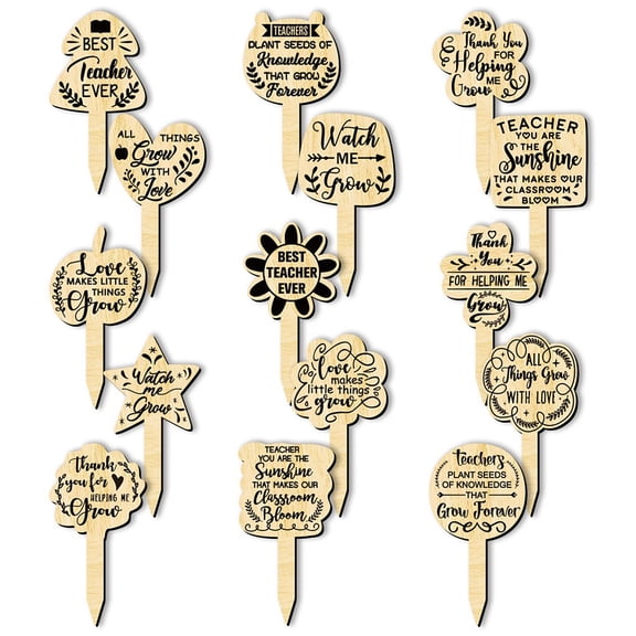 15 Pcs Thank You for Helping Me Grow Succulent Tags Teacher Appreciation Gifts Wood Plant Stakes Labels Heart Flower Star Garden Marker for Seed DIY