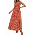 thumbnail image 3 of Women'S Dress Hollow Pleated Halterneck Printed Dress with V Neck Maxi Dress for Women Red XS, 3 of 9