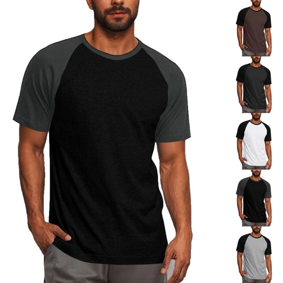 Luvrsol T Shirts for Man Two-Tone Patchwork Fitness Tee Short Sleeve Crew Neck Casual Top/Shirt, S-3XL