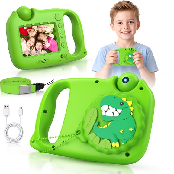 USCAMEL 2 in 1 Kids Camera, Digital Selfie Camera for Photos Recording, 2.4" 1080P HD Screen, Portable Creative Toy, Birthday Gift for Girls & Boys Ages 3-12 with Neck Strap
